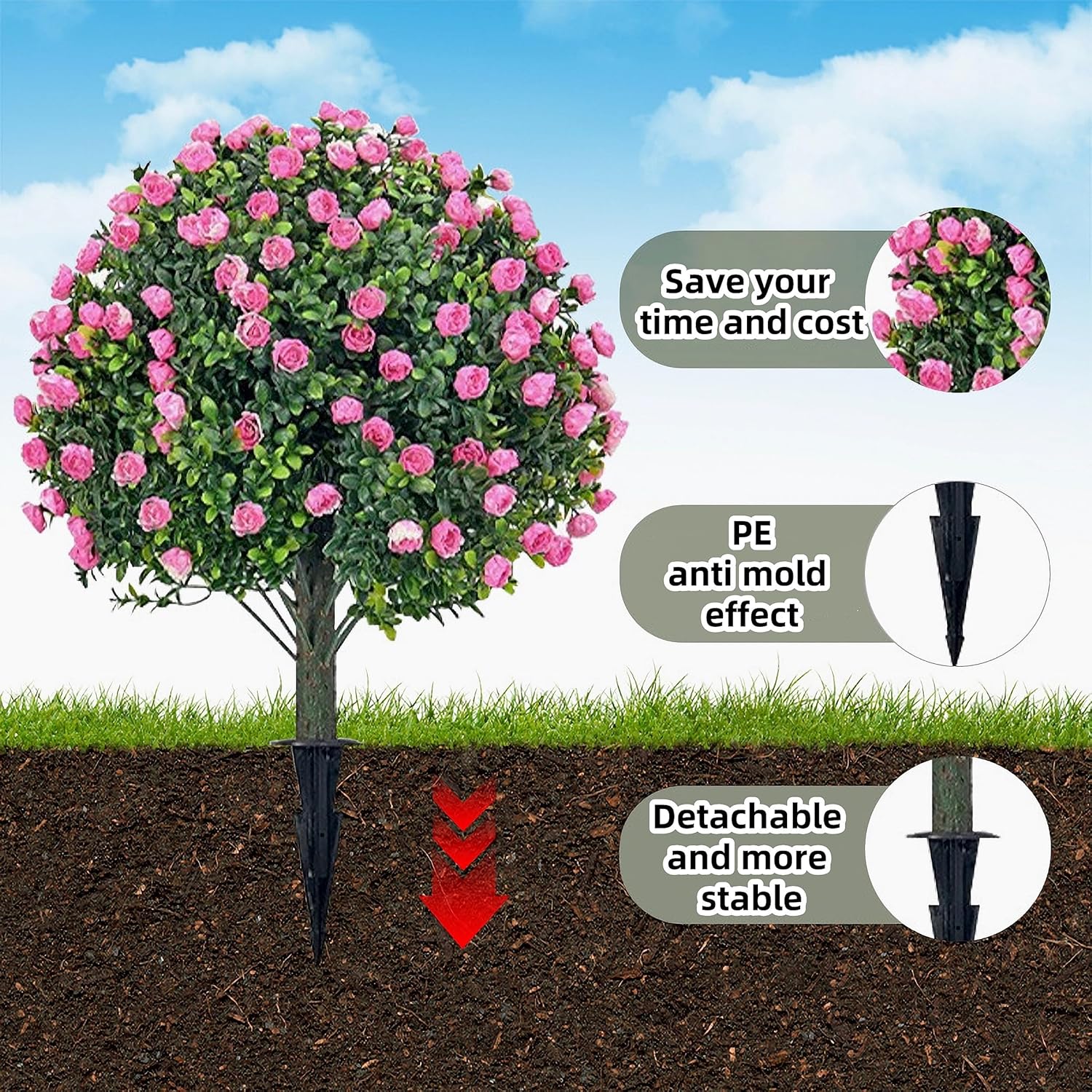 MRTAILOR Artificial Topiary Ball Pink Rose Trees 2 Set