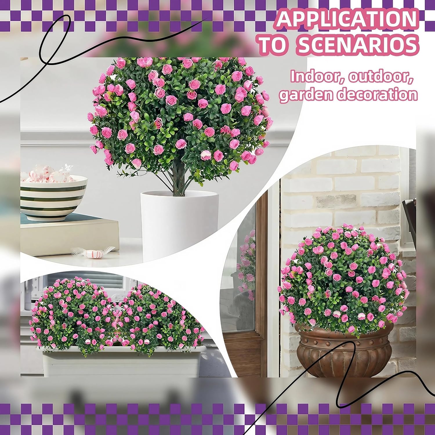 MRTAILOR Artificial Topiary Ball Pink Rose Trees 2 Set
