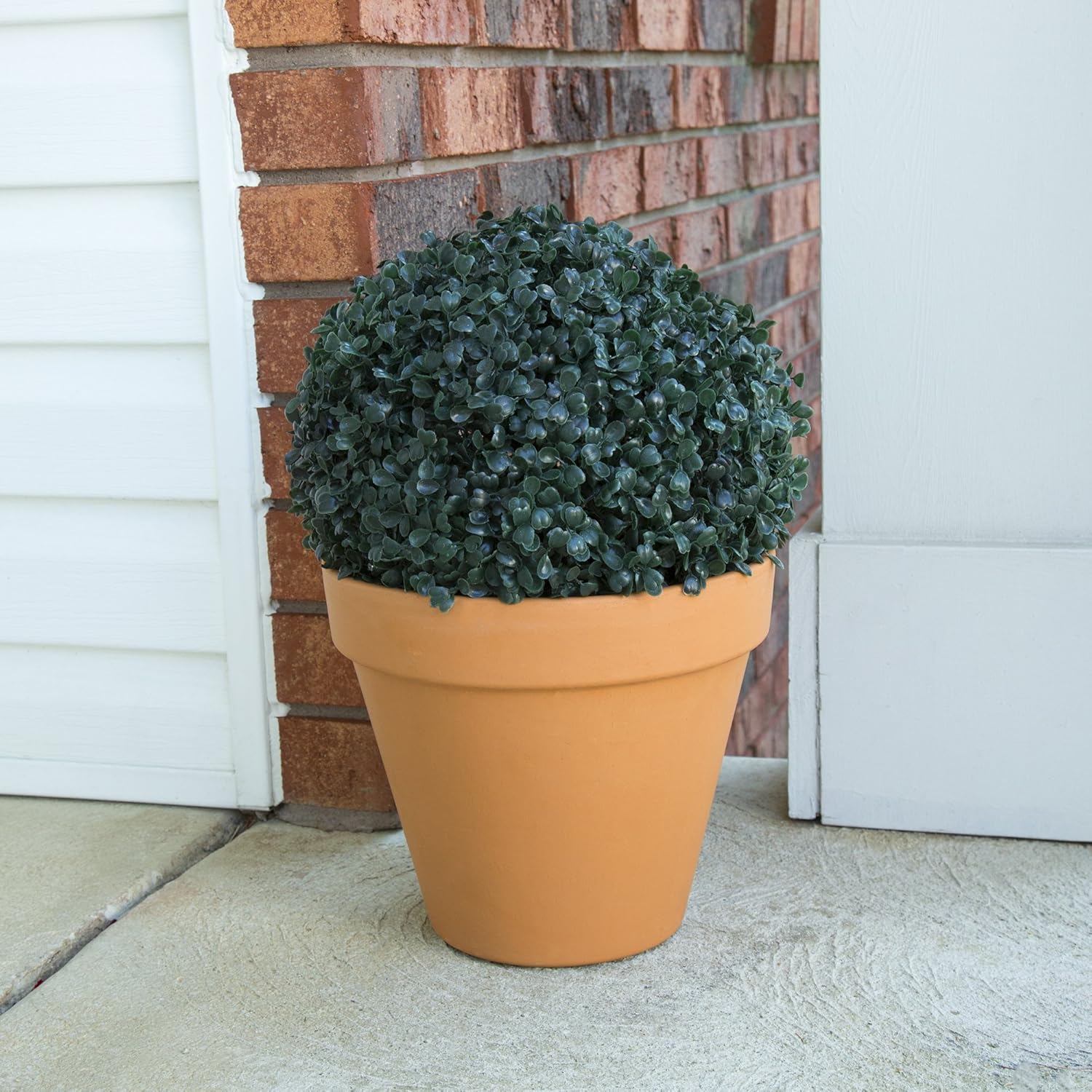 11in Pre-Lit Faux Boxwood Topiary with Solar Lights