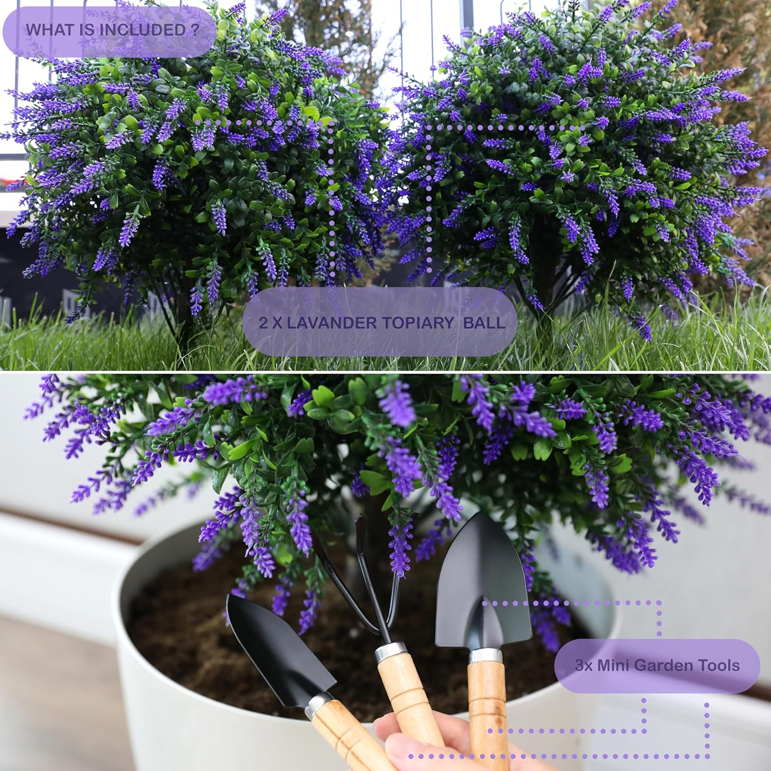 CAZZOVA Artificial Lavender Topiary Balls 2 Pack UV Resistant