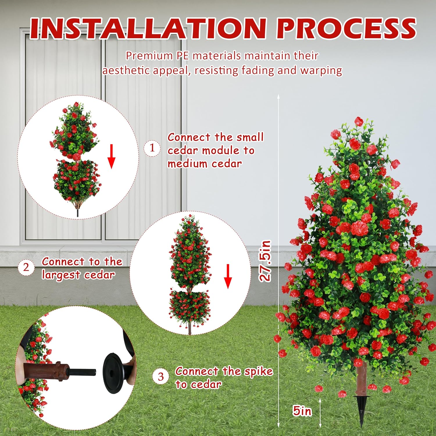 Sunnyglade 2 Pack 275 Inch Artificial Rose Topiary Trees