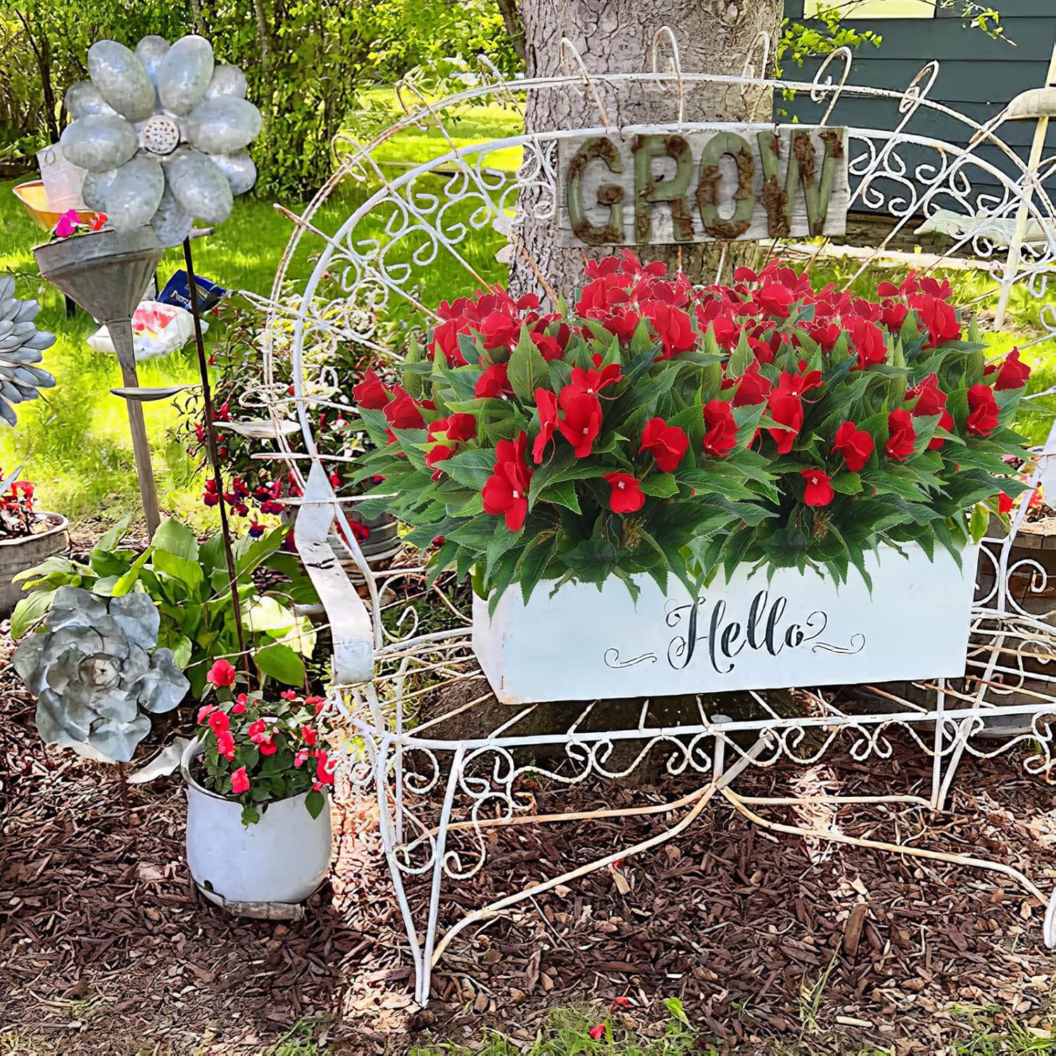 2 Pcs Artificial Impatiens Flowers for Outdoor Decor