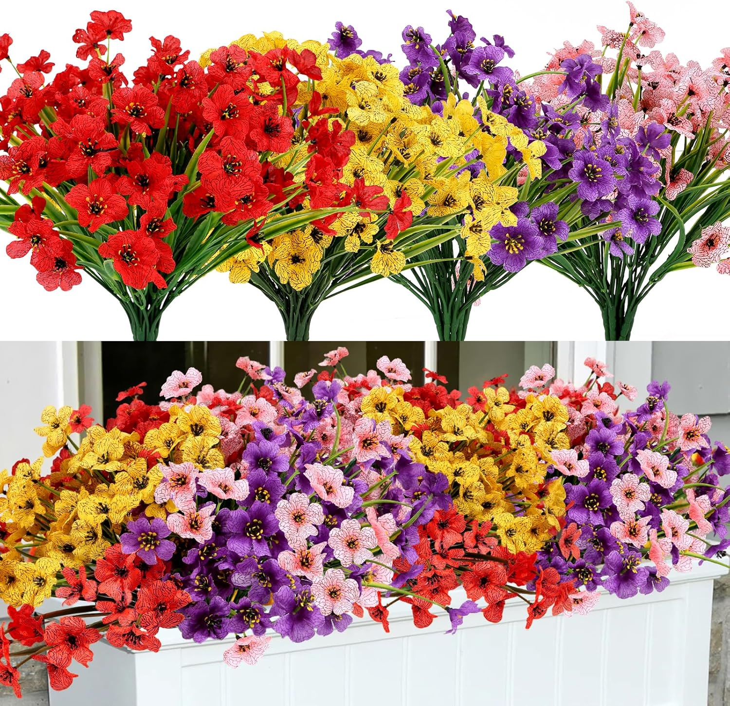 Geegoods Artificial Flowers 32 Bundles UV Resistant Outdoor Decor