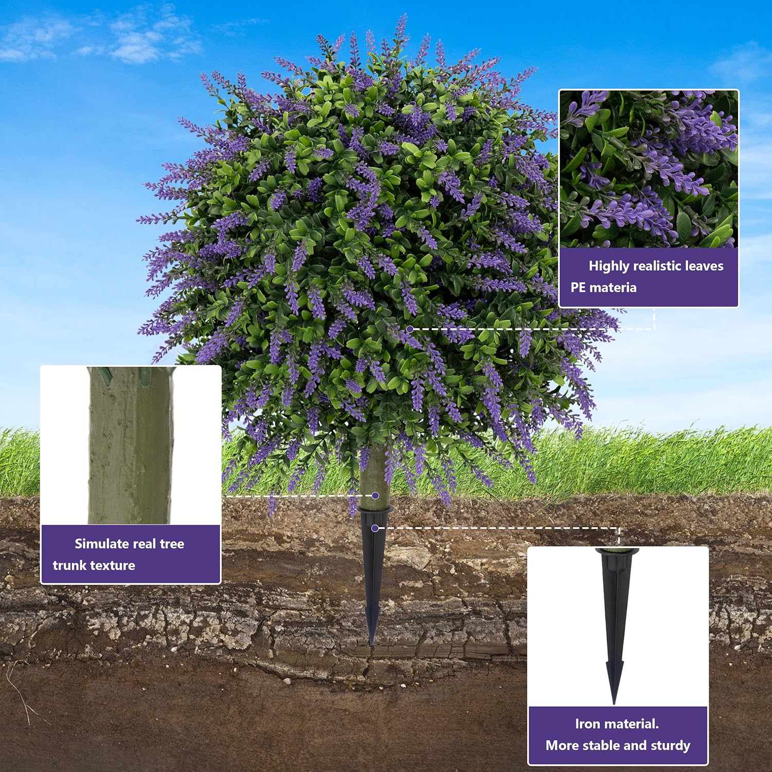 Artificial Lavender Topiary Ball Trees Set of 2 24 Inch
