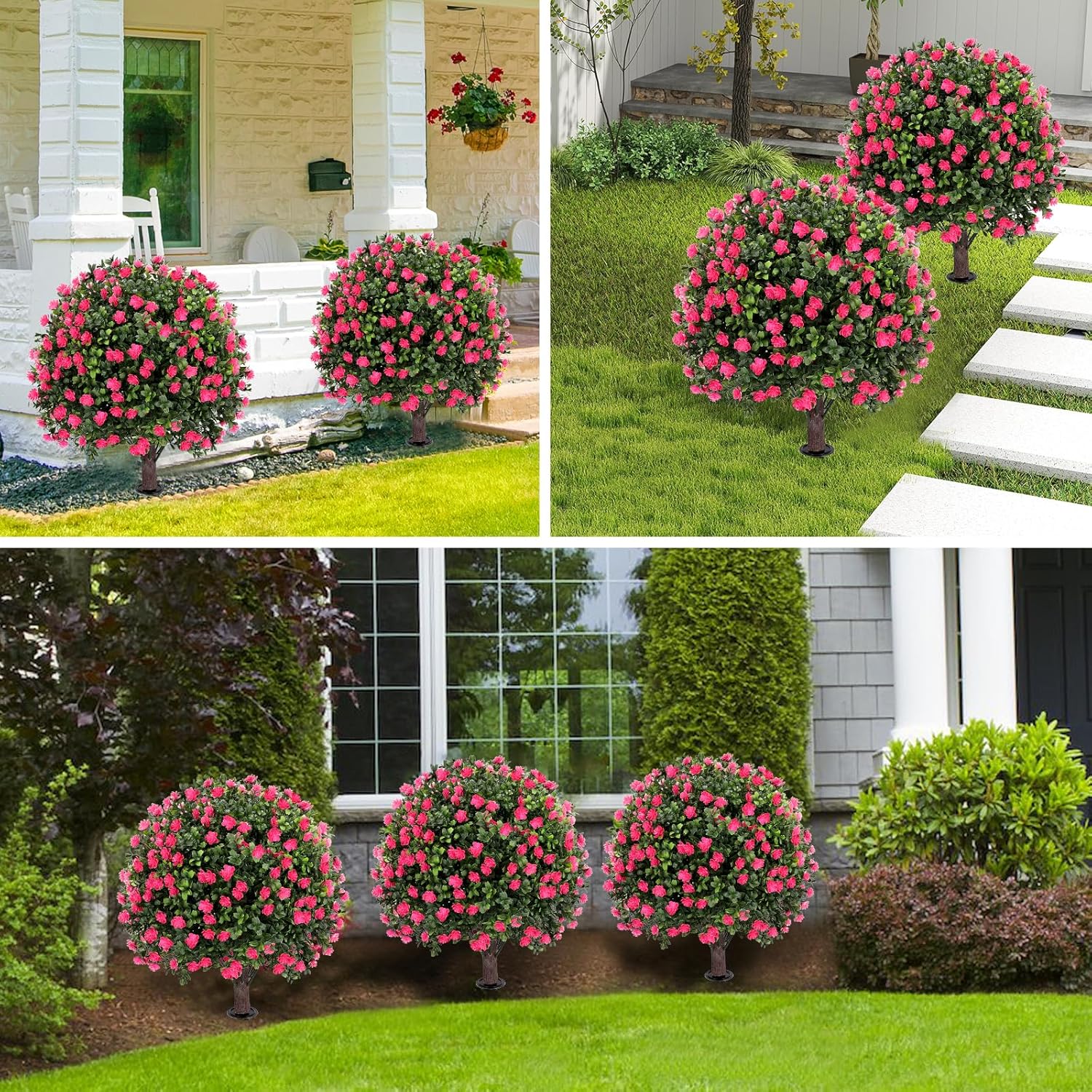 Artificial Pink Camellia Topiary Ball Tree 25 Set of 2
