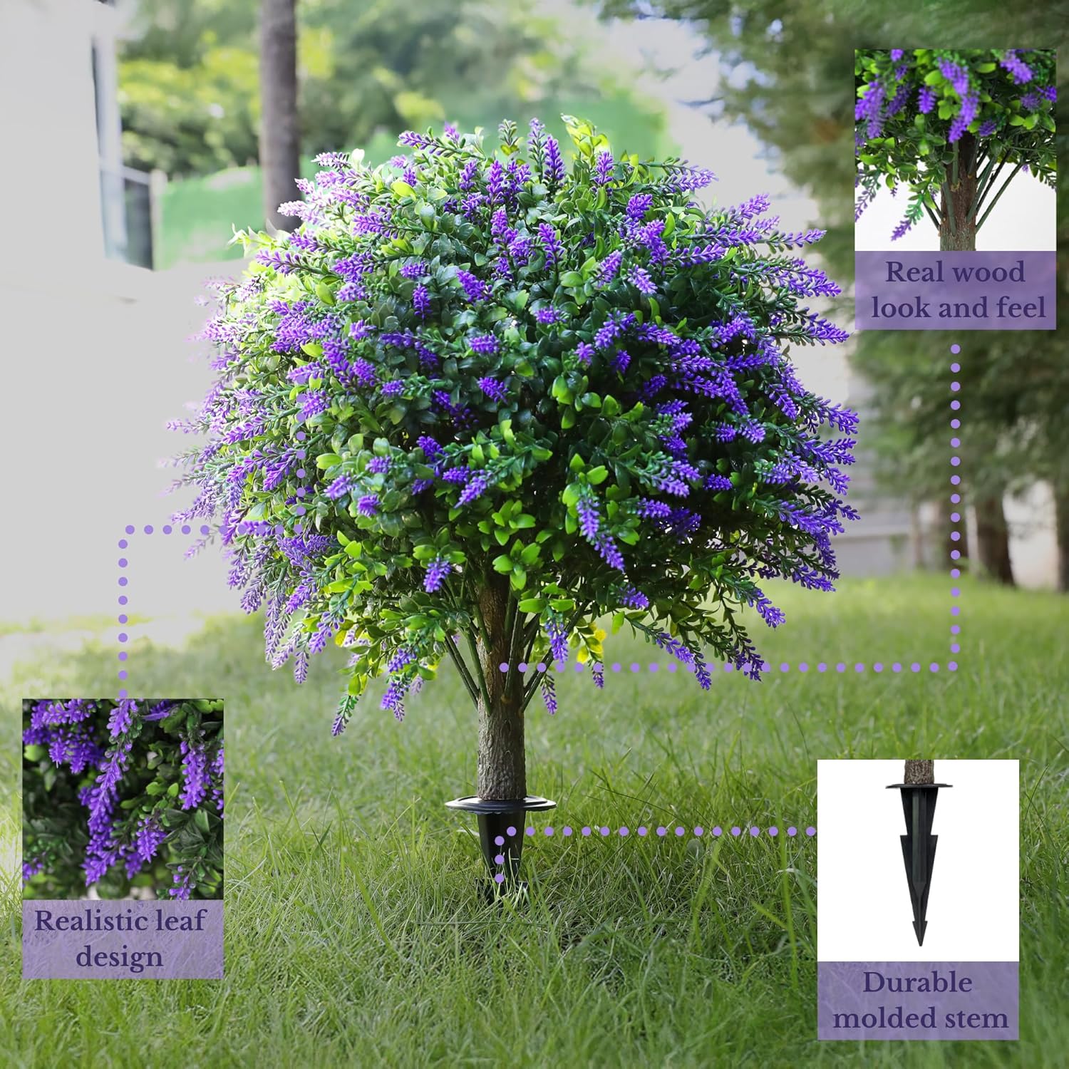 CAZZOVA Artificial Lavender Topiary Balls 2 Pack UV Resistant