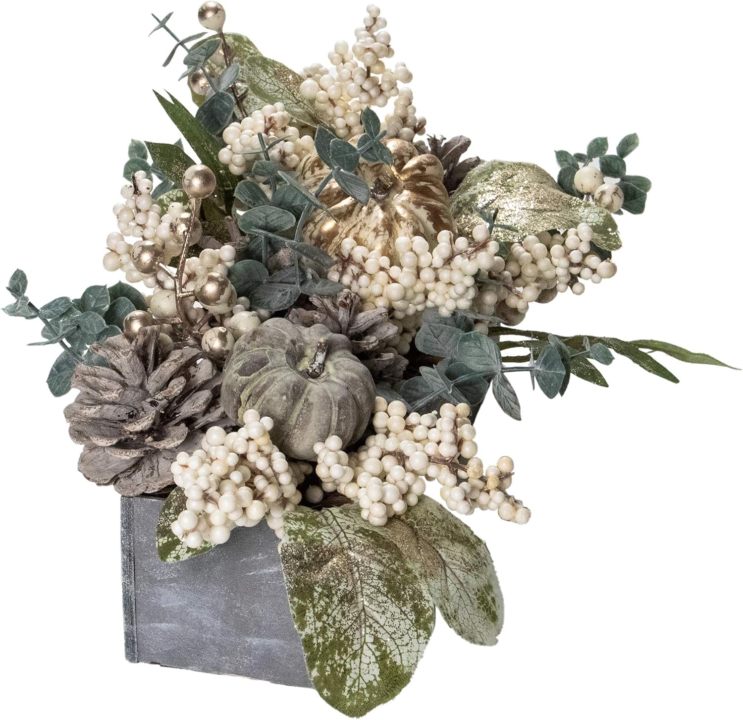 Northlight 1025 Inch Neutral Pumpkin and Leaves Fall Floral Arrangement