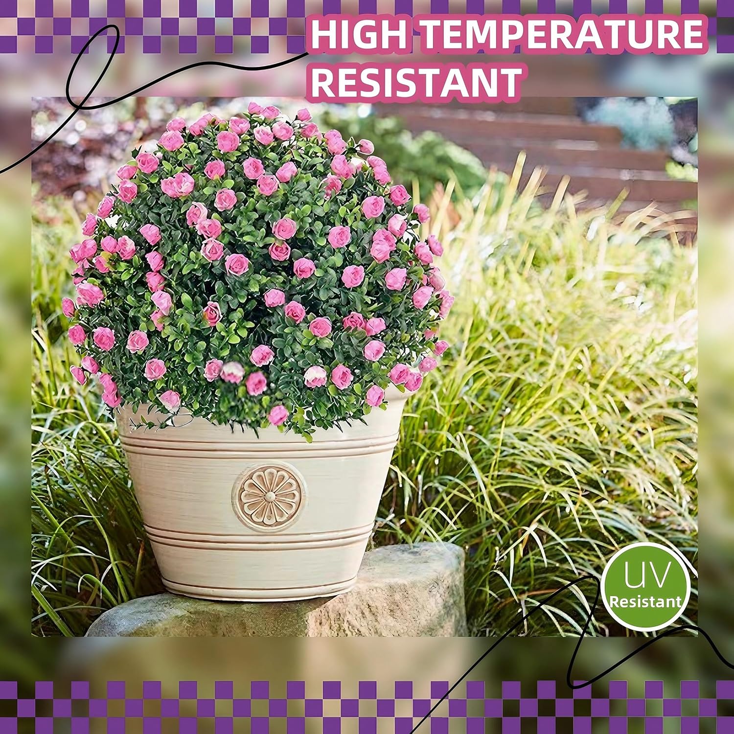 MRTAILOR Artificial Topiary Ball Pink Rose Trees 2 Set
