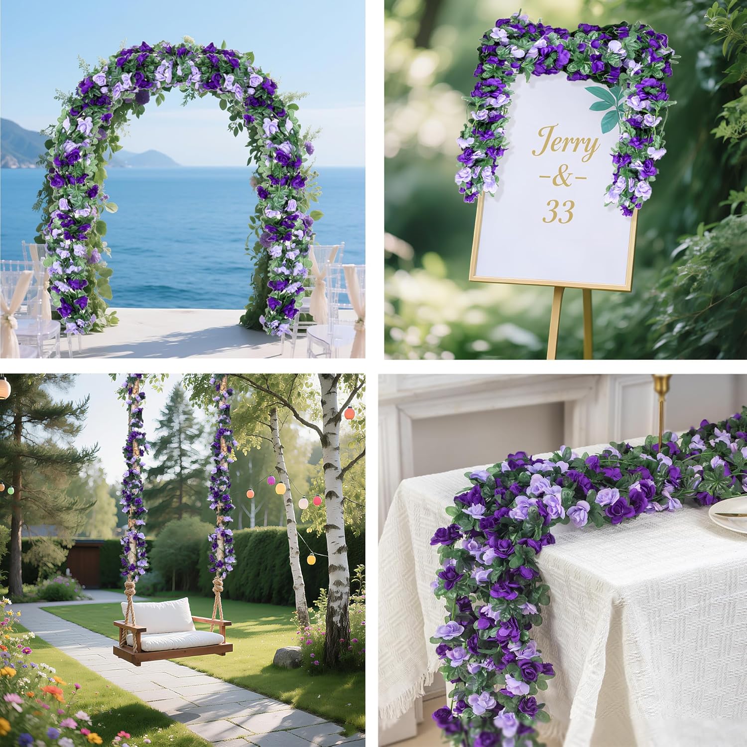 5Pcs 41FT Artificial Purple Rose Garland for Decor
