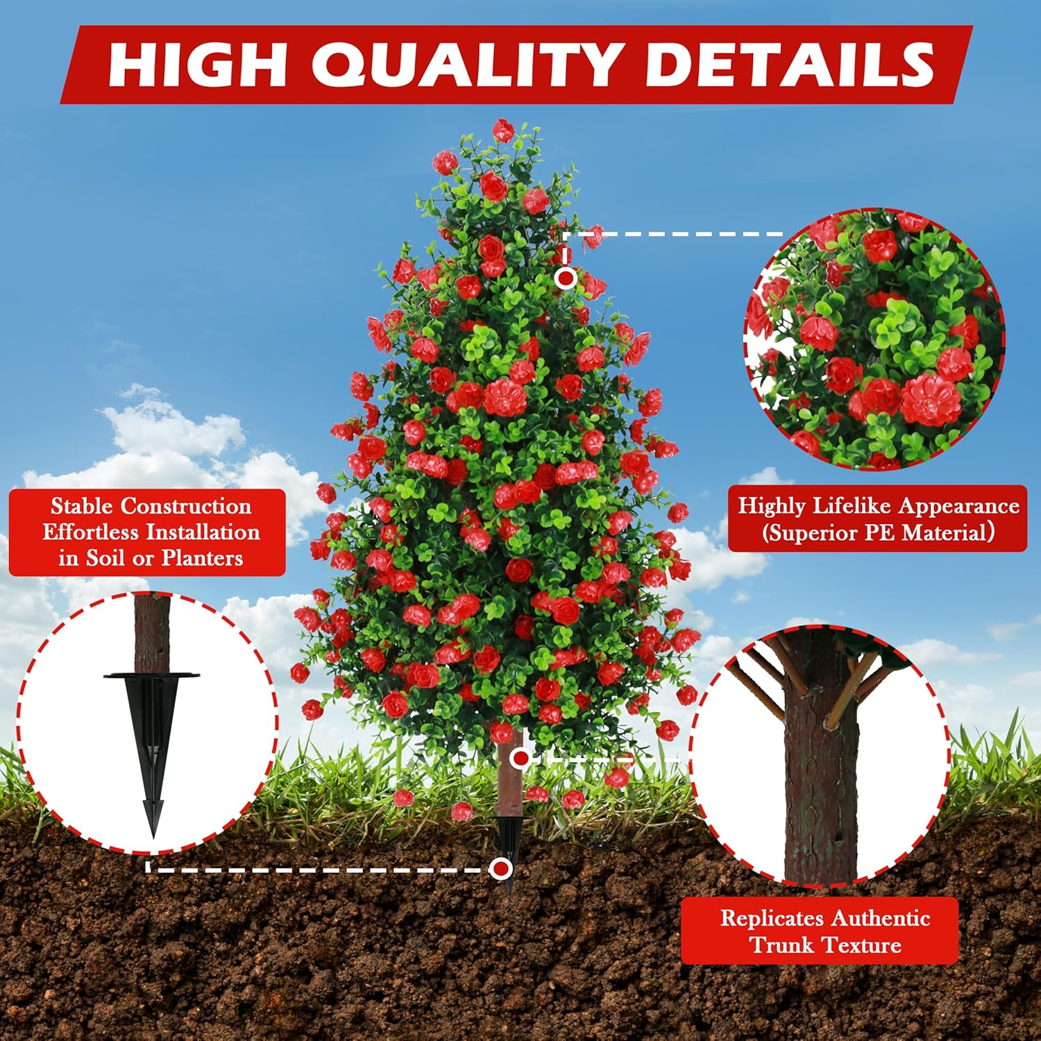 Sunnyglade 2 Pack 275 Inch Artificial Rose Topiary Trees