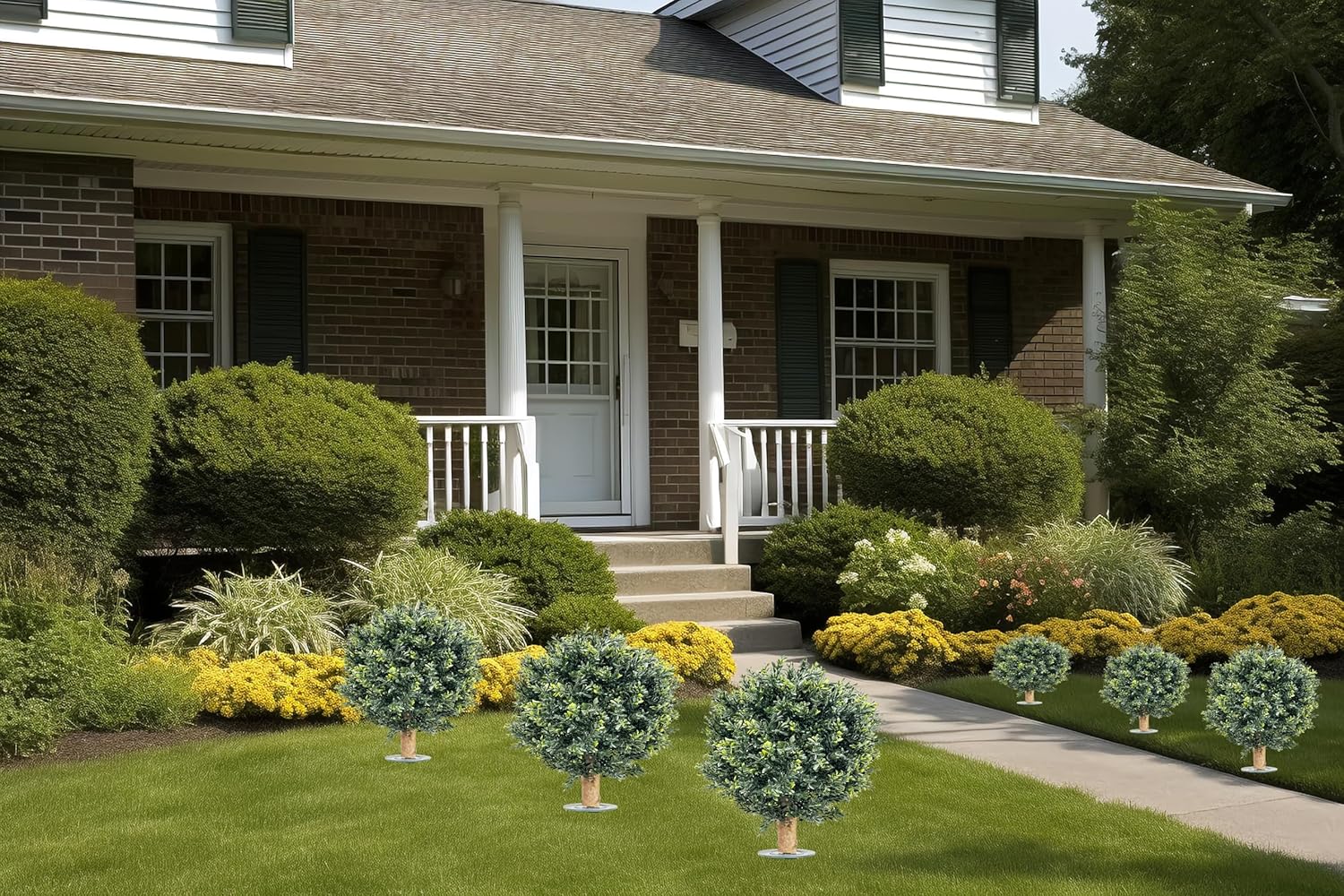 Artificial Boxwood Ball Bush 27 Inch UV Resistant with Spike 2 Pack
