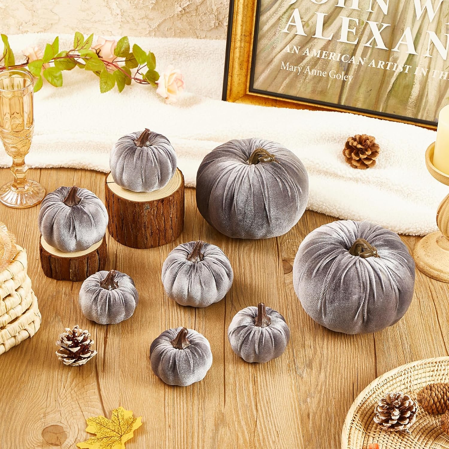 8PCS Velvet Pumpkins Artificial Decor for Halloween Thanksgiving