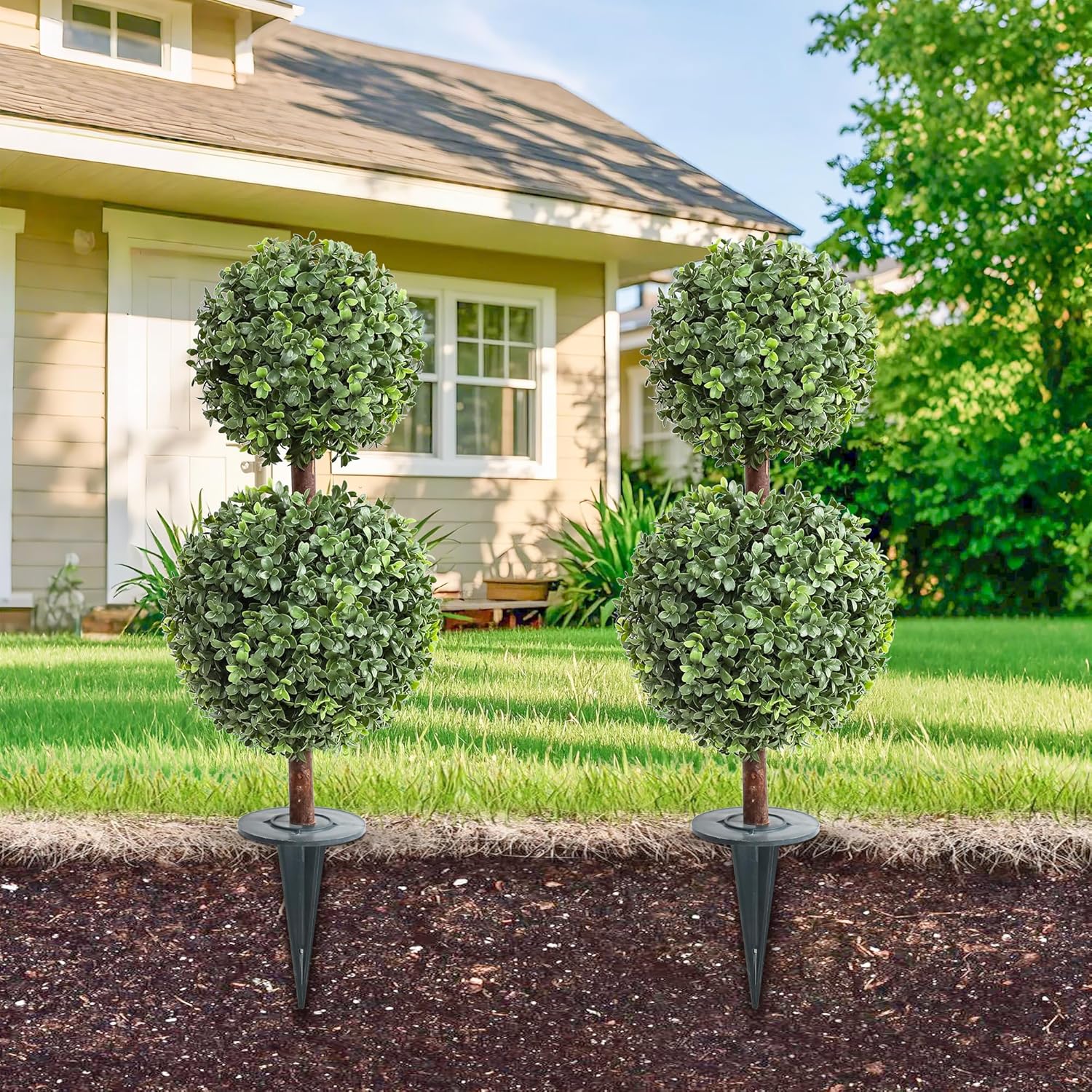 Momoplant Artificial Topiary Double Ball Trees 27 Inch 2 Pack