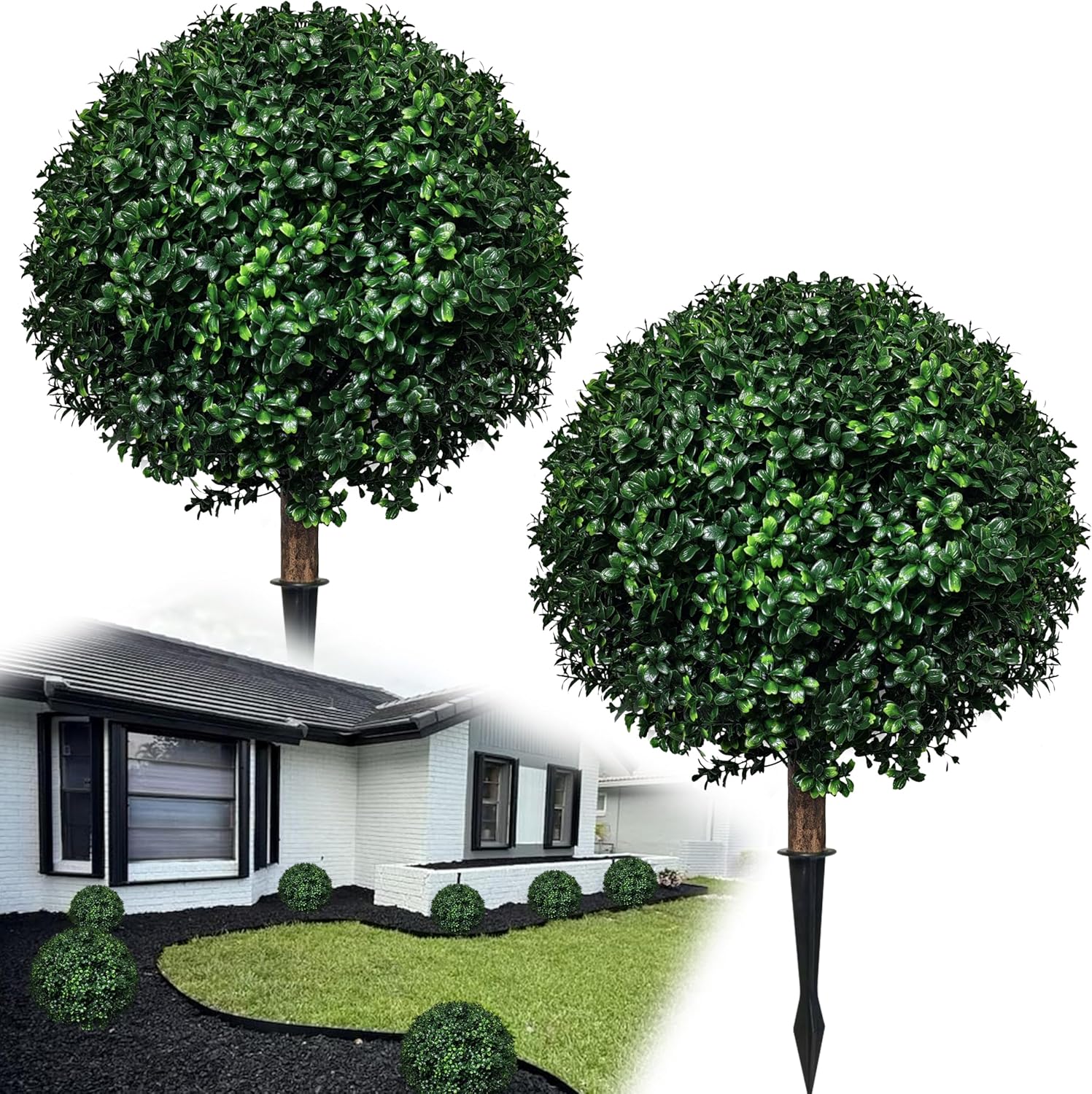 Set of 2 Artificial Boxwood Topiary Trees 245 Inch Tall