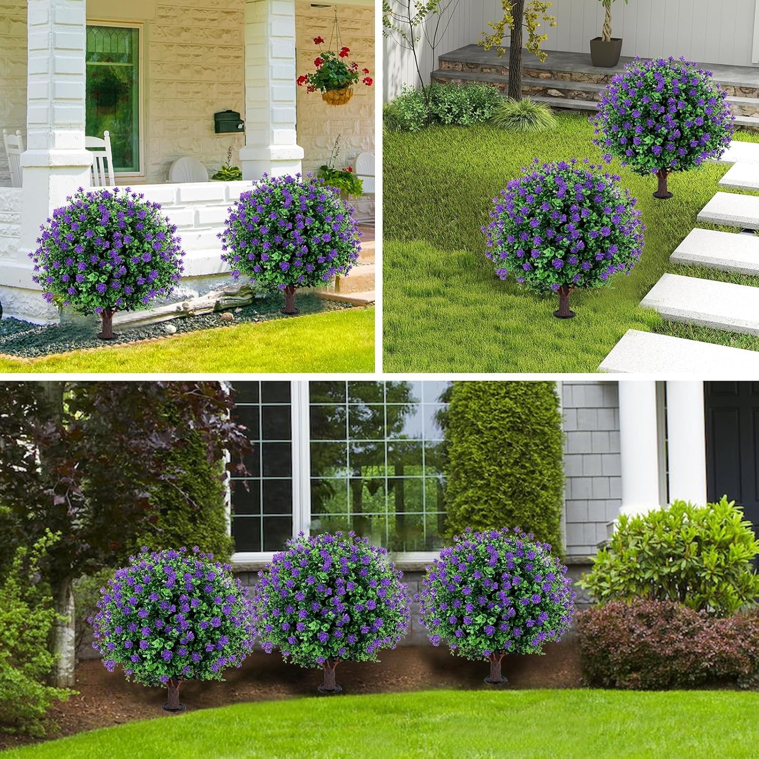 Artificial Purple Topiary Ball Tree 25 Set of 2 UV Resistant Fade Proof