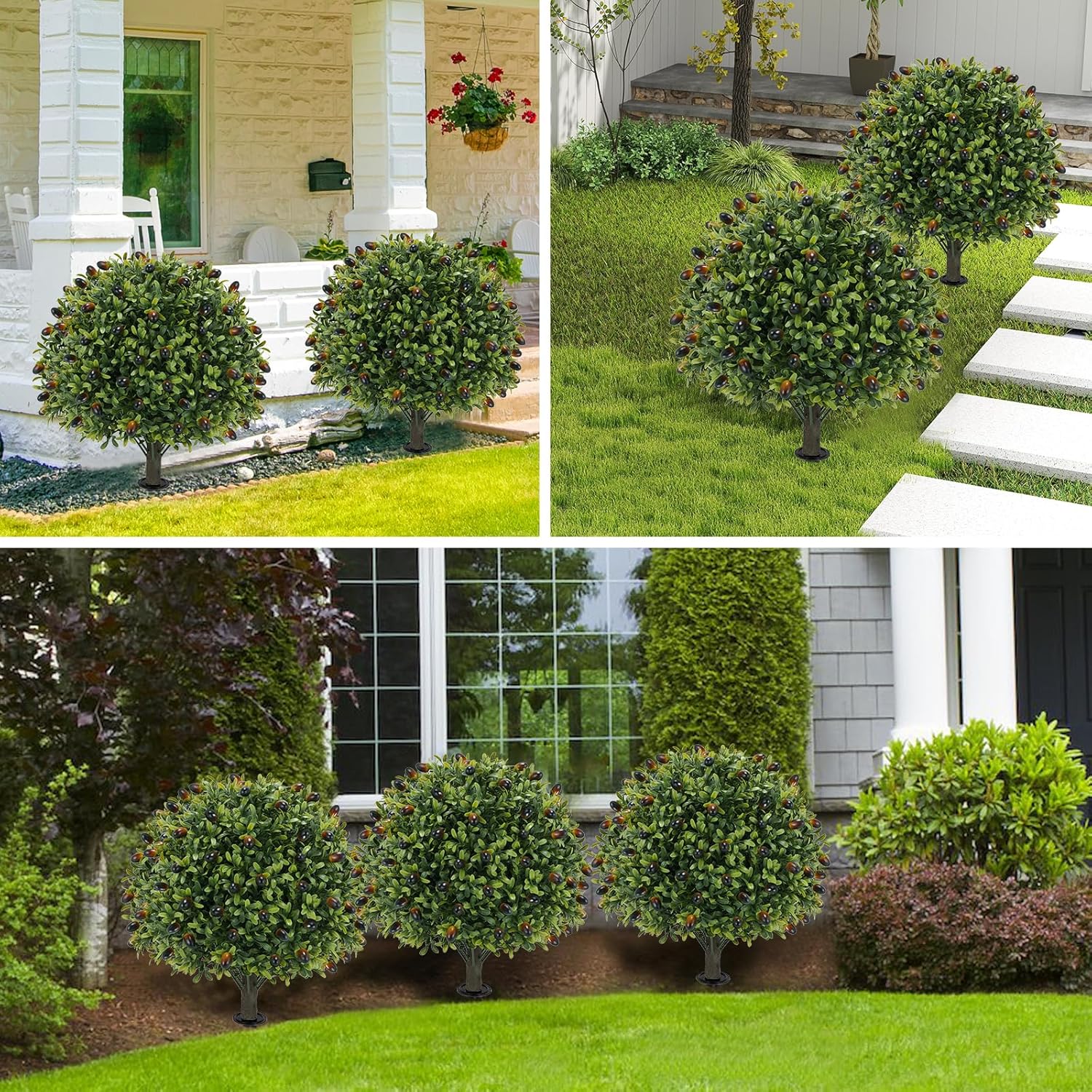 Artificial Olive Topiary Ball Tree 24 with Ground Spike Set of 2