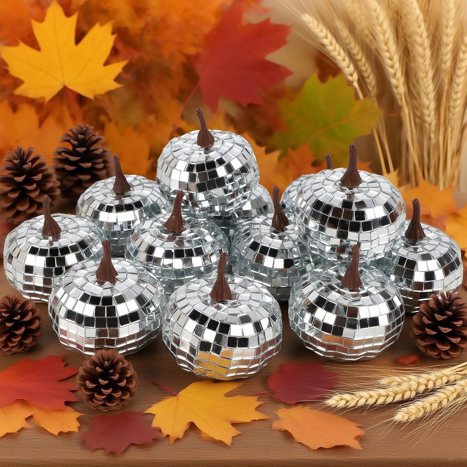 Winemana 12 Pack Silver Glitter Pumpkins Fall Decor