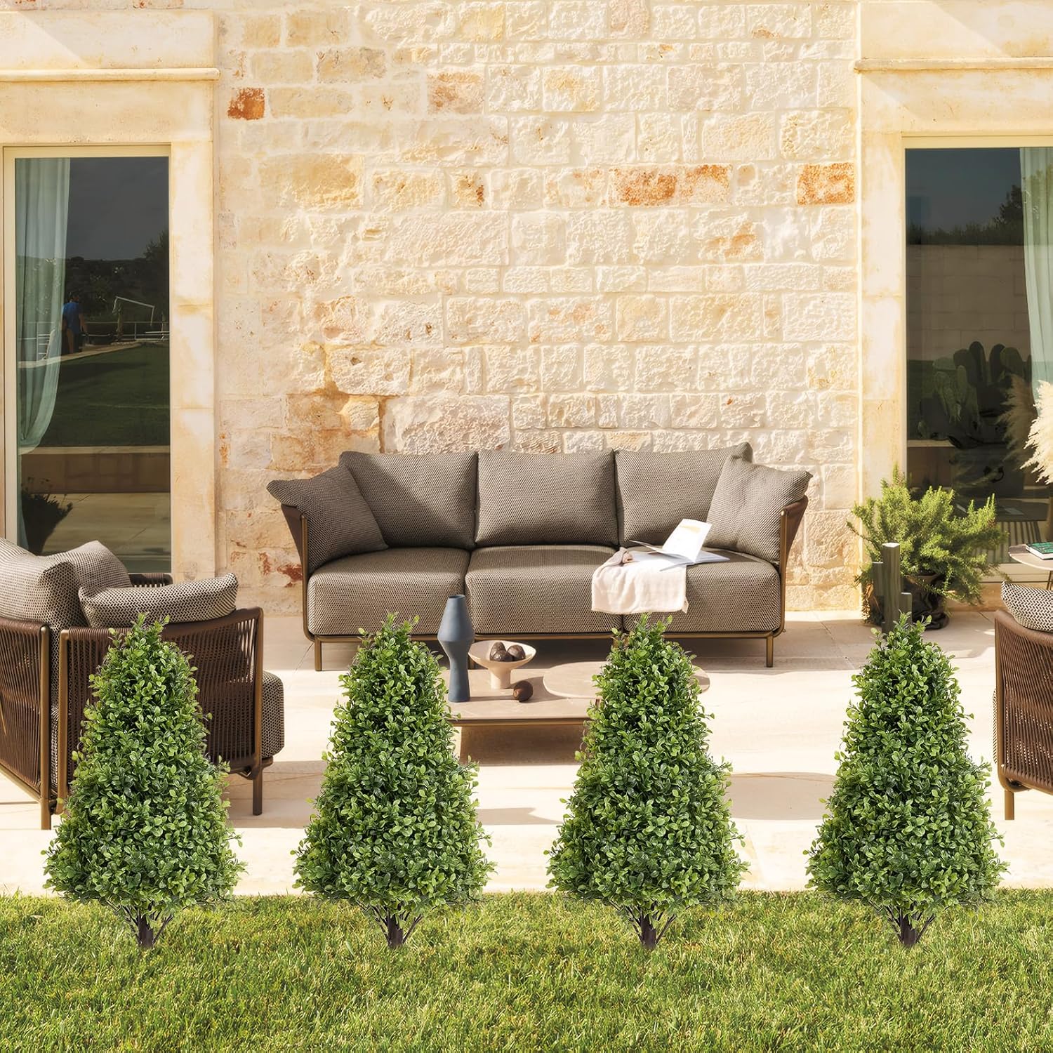 36in Artificial Boxwood Topiary Cone Trees Set of 2