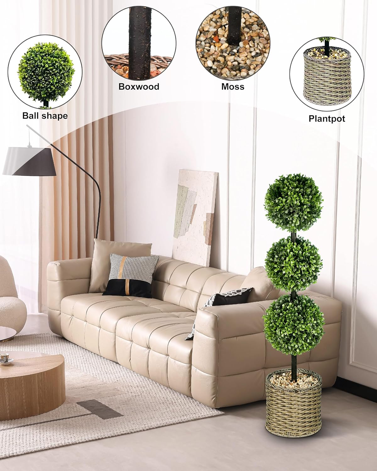 ChrisXiao 3ft Artificial Boxwood Topiary Set of 2