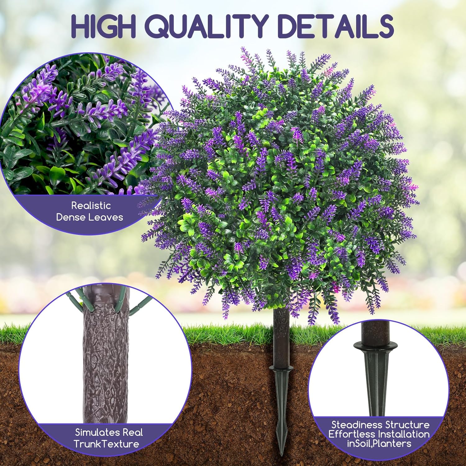 Artificial Lavender Topiary Balls 2 Set 20 Inch Decor