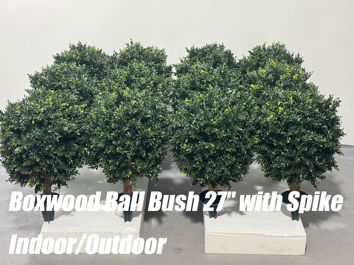 Artificial Boxwood Ball Bush 27 Inch UV Resistant with Spike 2 Pack
