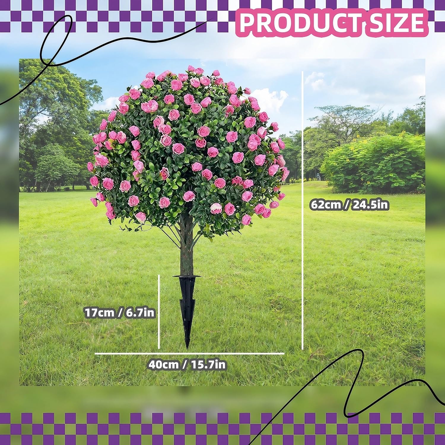 MRTAILOR Artificial Topiary Ball Pink Rose Trees 2 Set